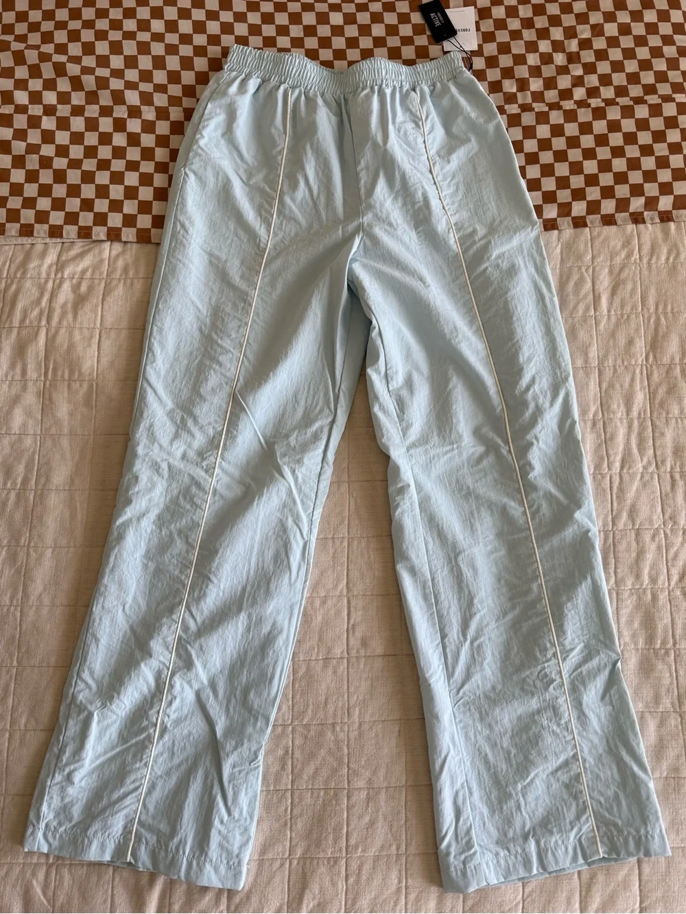 Forever 21 Pale Blue Track Pants with White Piping